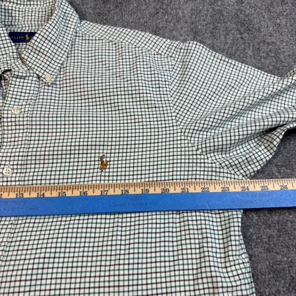 Polo Ralph Lauren Button Down Shirt Mens Large Green White Tattersall Check